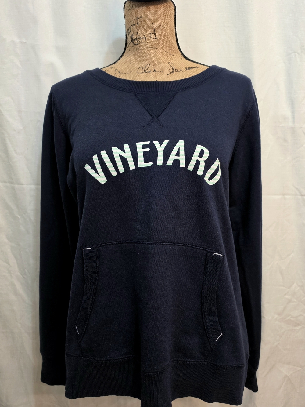 Vineyard Vines Navy Pullover Sweatshirt with White Logo Arc